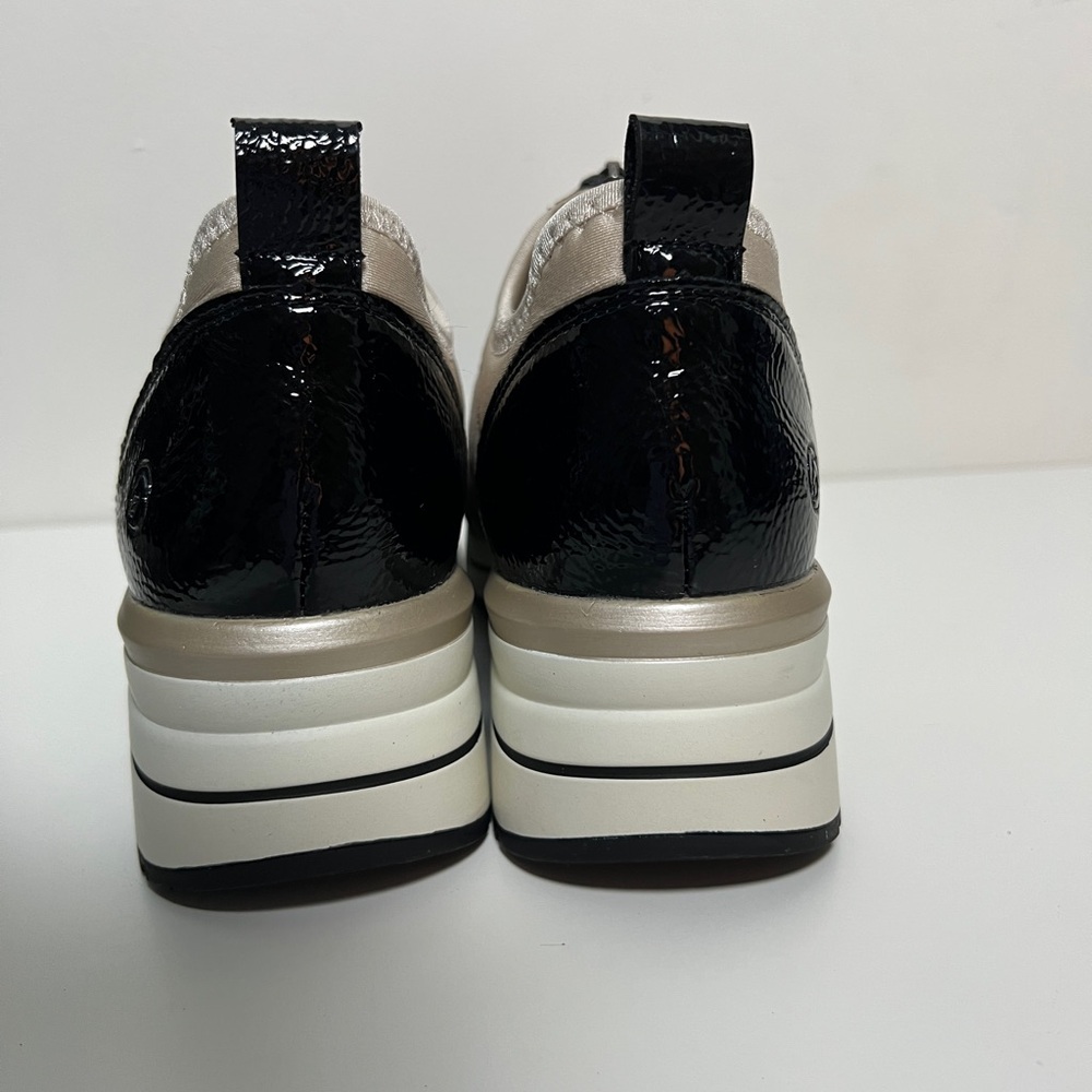 Remonte Soft Wedge Sneakers Front Zip Black Patent Beige Suede Size 36 US 6 - Picture 8 of 16